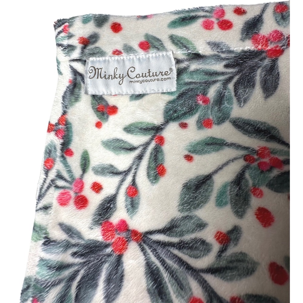 Minky Couture Holly Berry Plush Pillowcase Holiday Christmas Floral White Red
